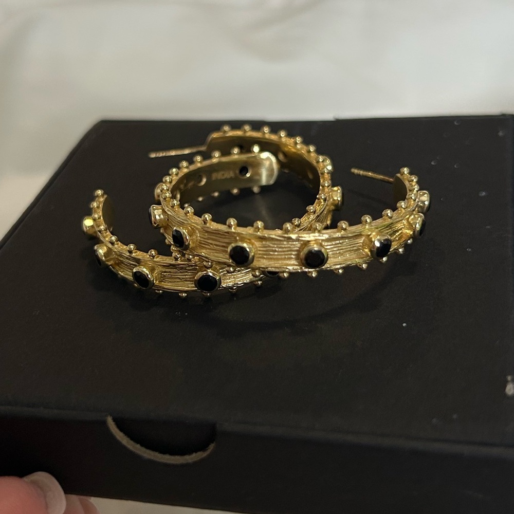 Sheila Fajl Gold Hoop Earrings with Black Accents